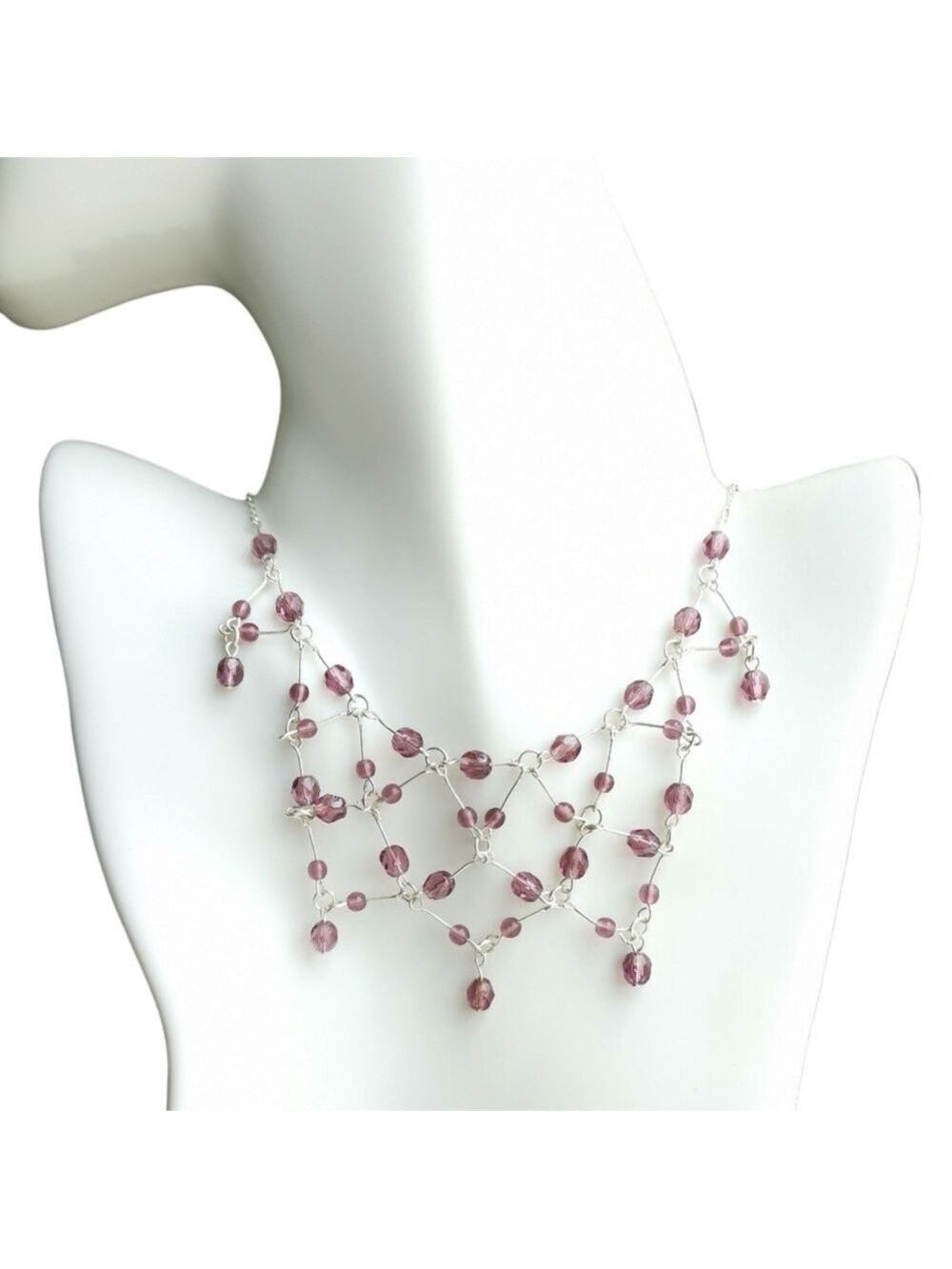 Vintage Czech Purple Crystal Necklace on Silver